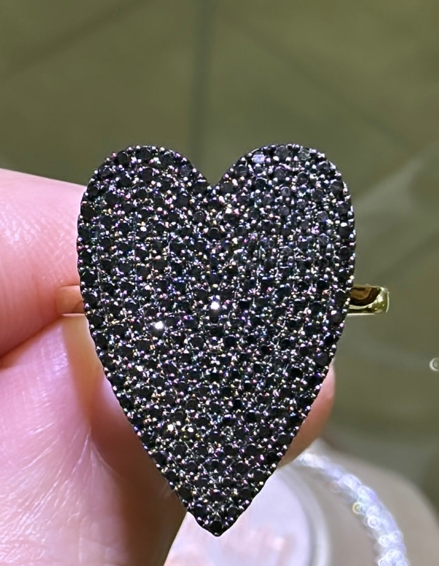 Pave Black Diamond Heart Right Hand Ring