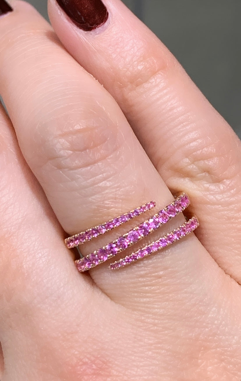 0.65ctw Pink Saphire 3 Row Wrap Ring