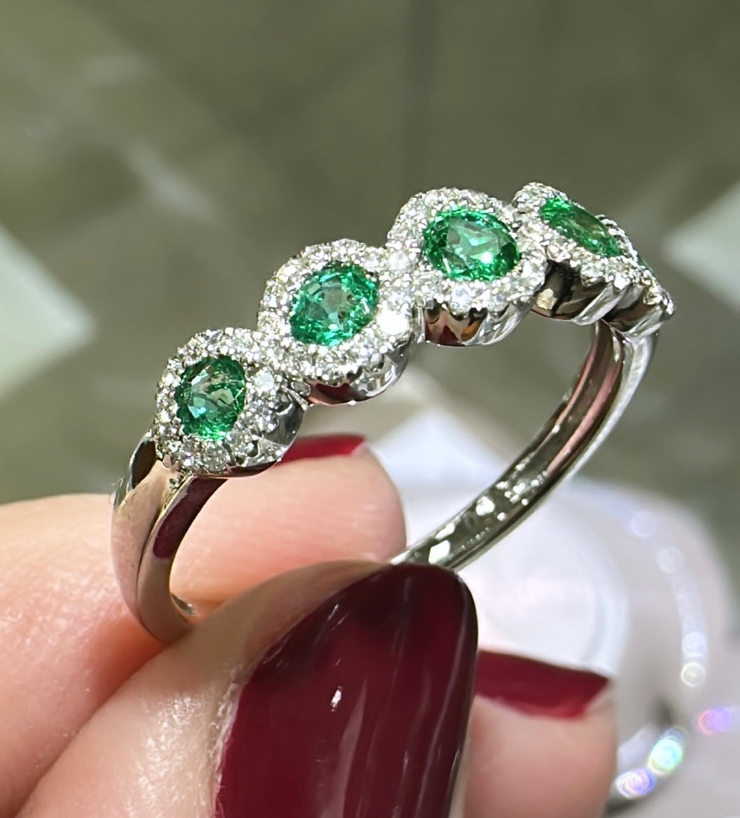 Ladies 5 Stone Emerald & Diamond Ring