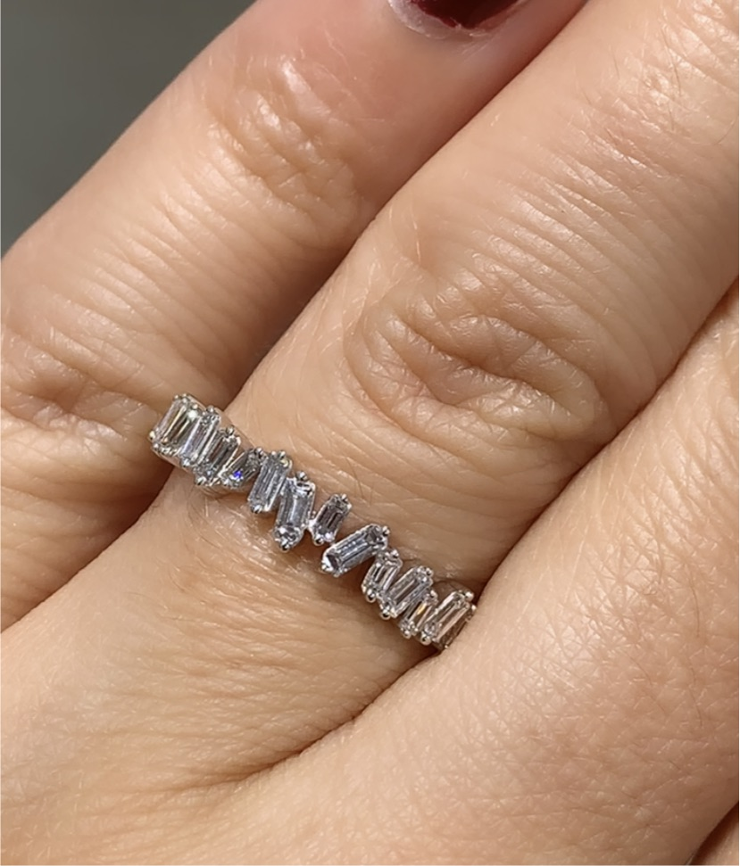 White Gold & Baguette Off Center Single Prong Diamond Ring