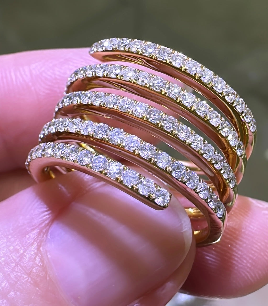 1.17ct tw Five Row Diamond Spiral Right Hand Cocktail Ring