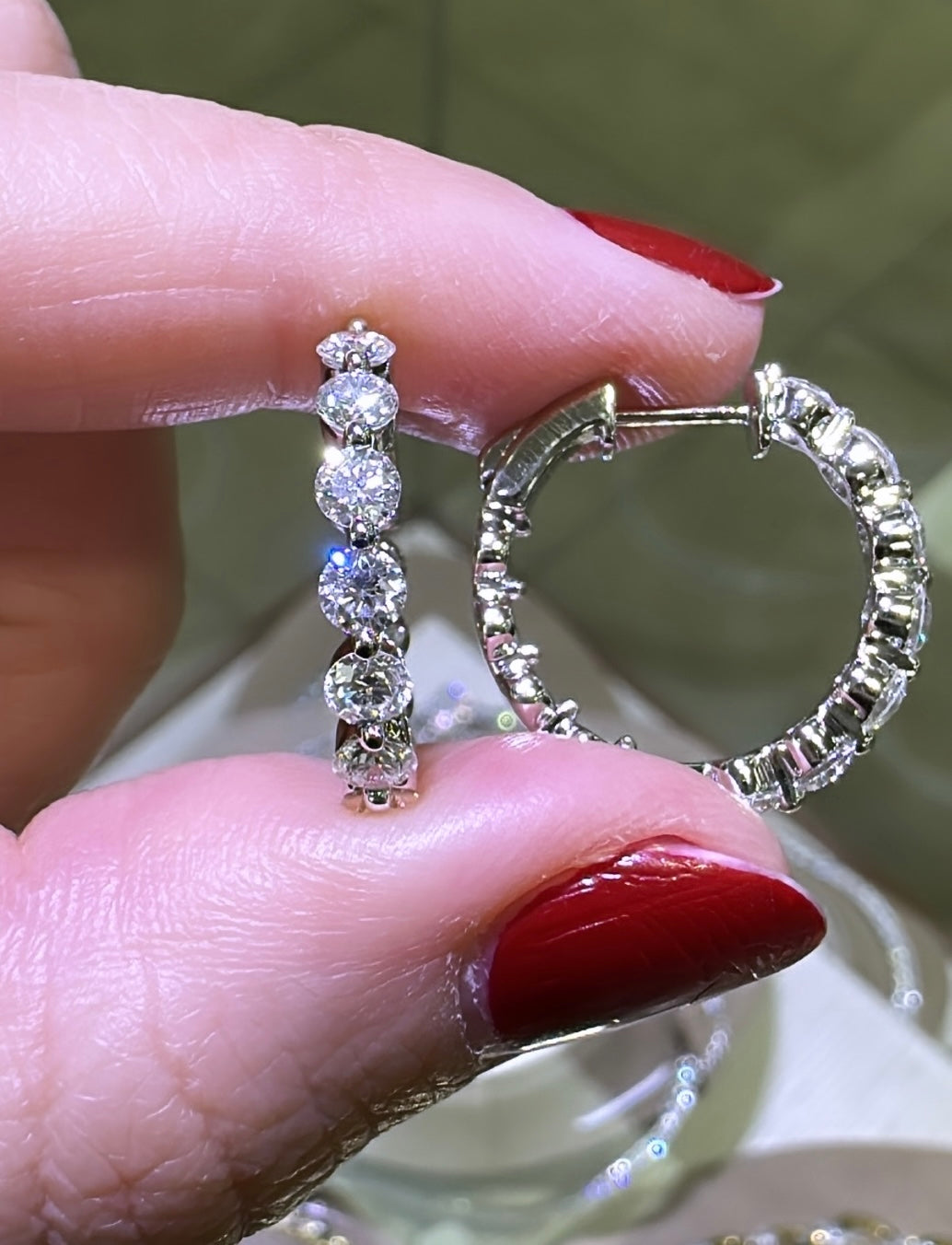 14k White Gold & 1.75ctw Fire Polish Diamond Inside Out Hoop Earrings