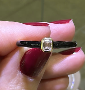Emerald-cut Diamond Black Enamel Stackable Ring