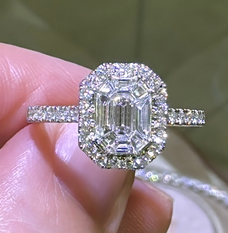 Octogonal Diamond 0.72ct tw Diamond Octagonal with Halo invisible Ring – HANIKEN JEWELERS ...