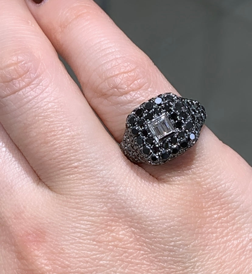 Emerald Cut Pink Morganite Engagement Ring Black Diamond Halo Morganit –  JewelryArtworkByVick