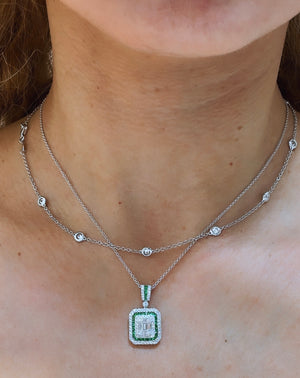 Emerald & Emerald Cut Diamond Pendant Necklace