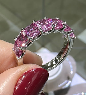 3.30ct tw Emerald-cut Pink sapphire Gemstone Birthstone Half Eternity Ring