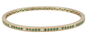 Diamond & Green Emerald Gold Bangle Bracelet