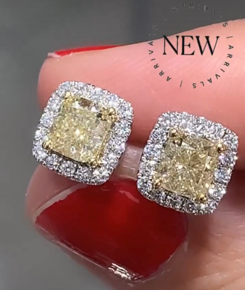 1.81ctw Fancy Canary Yellow Diamond Stud Earrings