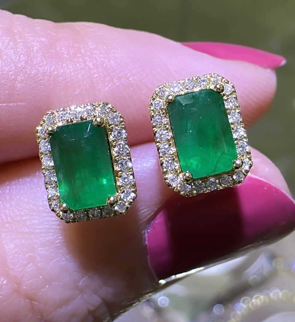 Ladies Green Emerald Emerald-cut Diamond Stud Earrings – HANIKEN