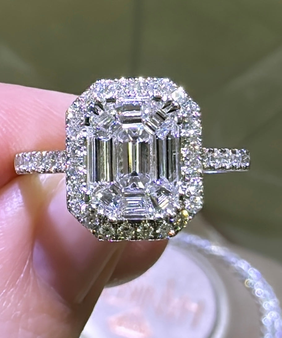 1.12ct tw Diamond Octagonal with Halo invisible Ring - HANIKEN JEWELERS NEW-YORK