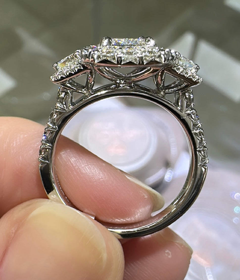 GIA 2.05ct t.w. Henri Daussi 3 Stone Cushion Cut Engagement & Anniversary Ring