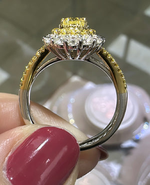 1.35ct tw Pear Shape Fancy Yellow Center with Halo Split Shank Diamond Ring