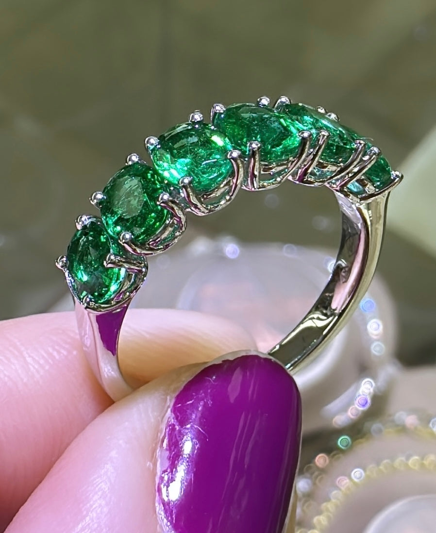 Six Emerald Oval Cut Right-hand Ring 2.06ct tw
