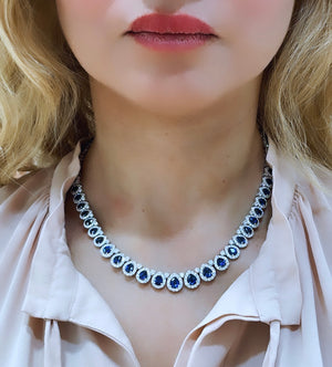 27.65carat Pear shape Diamond and Royal Blue Sapphire Statement Necklace