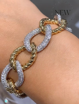 Diamond 5.98ct t.w. Pave Link Twisted Gold Bracelet Gold