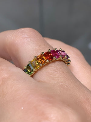 Ladies Diamond 2.76ctw t.w. Emerald Cut Rainbow Sapphire Eternity Ring