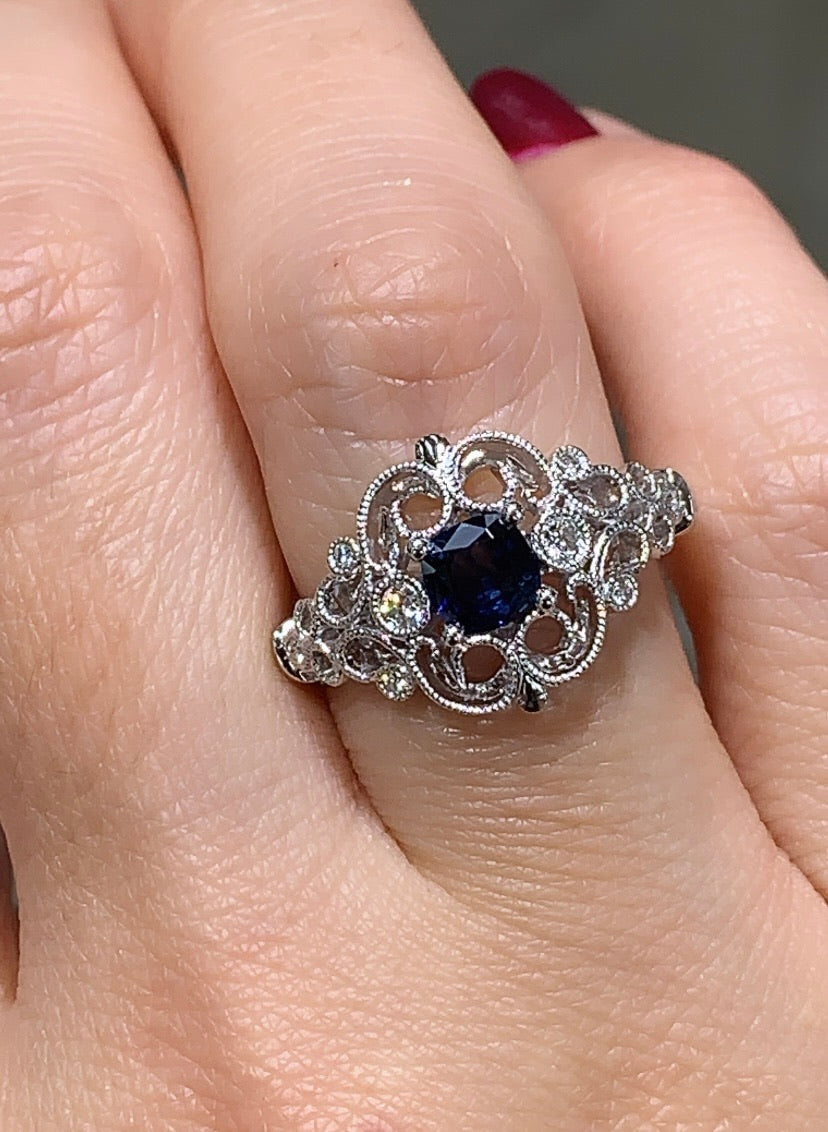 0.85CTW Sapphire and Diamond Art-Deco Style Ring - HANIKEN JEWELERS NEW-YORK