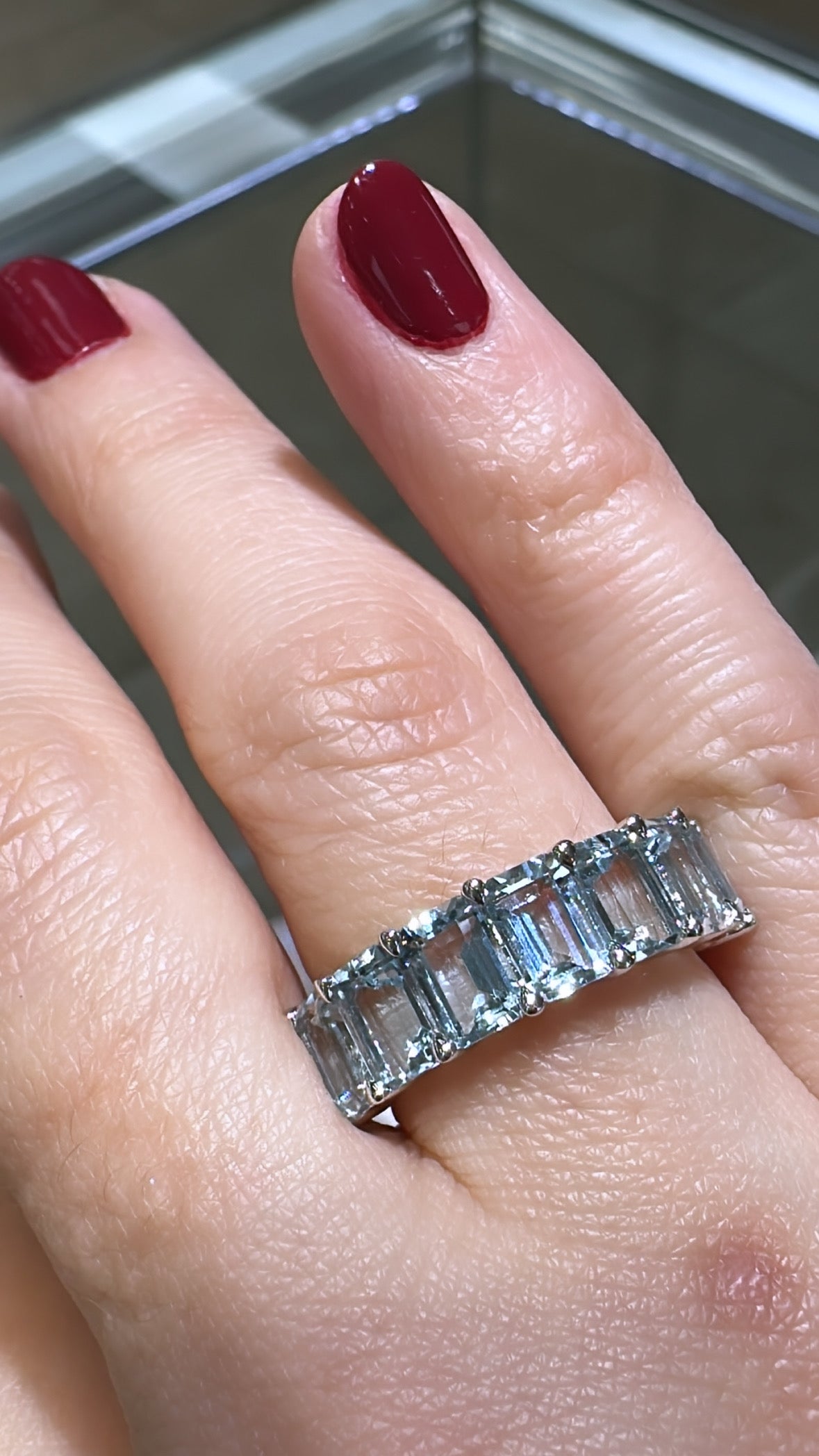 3.96ct tw Emerald-cut Aquamarine Gemstone Birthstone Half Eternity Ring