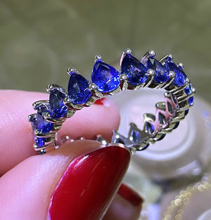 Pear-Shape Royal Blue Sapphire Eternity Ring 3.63ct tw