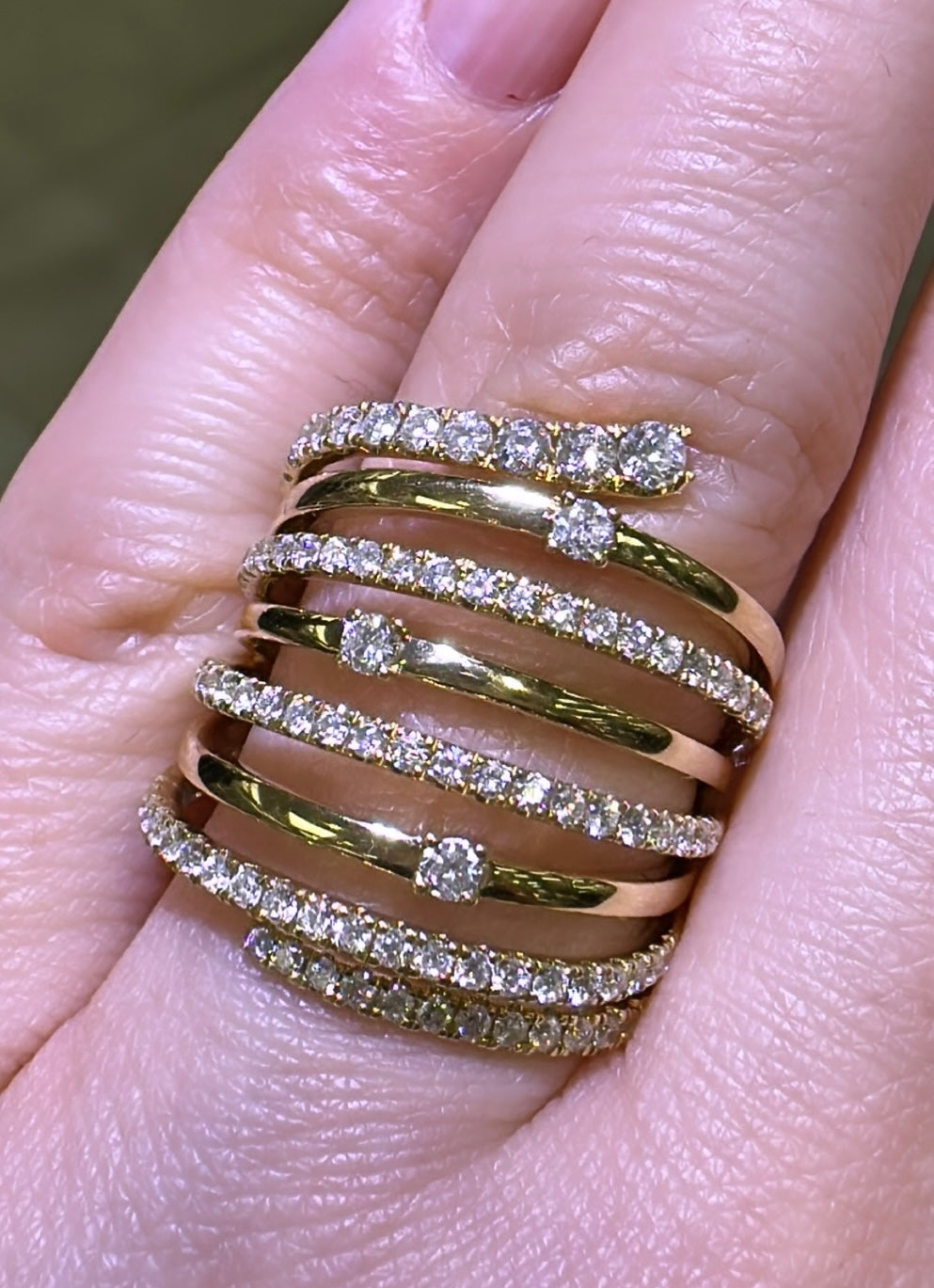 1.12ct tw Eight Row Diamond Wrap Right Hand Cocktail Ring