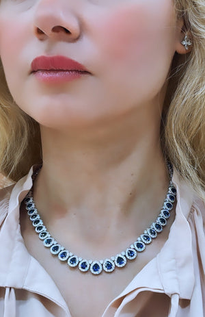 27.65carat Pear shape Diamond and Royal Blue Sapphire Statement Necklace