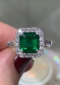 Square Emerald-cut Emerald Halo Ring 2.93ct