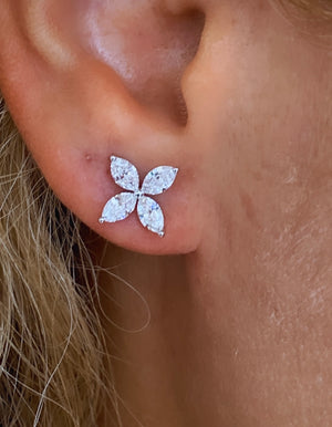 1.32ct tw Ladies Diamond Flower Shape Marquise Stud Earrings