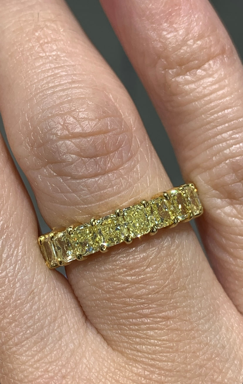 Radiant Cut Fancy Yellow Diamond Eternity Ring 4.46ct tw