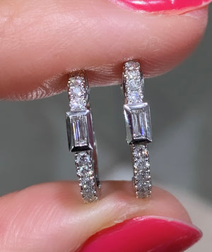 Ladies Diamond Single Emerald Cut Huggie Earrings 0.27ct tw