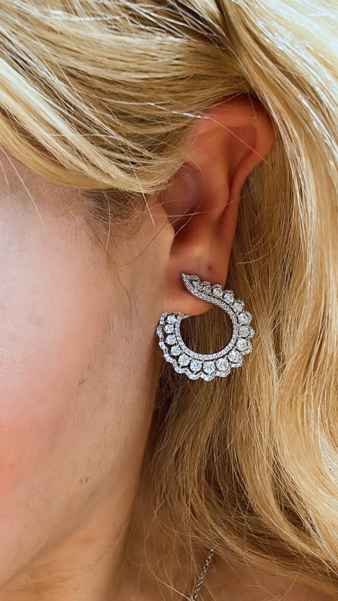 4.14CT TW Triple Row Circle Diamond Statement Earrings
