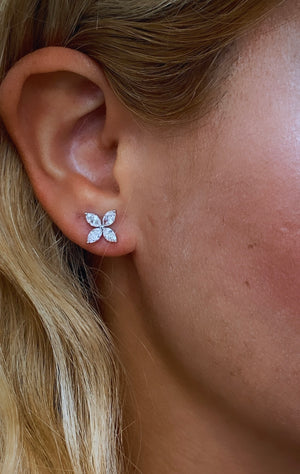 1.32ct tw Ladies Diamond Flower Shape Marquise Stud Earrings
