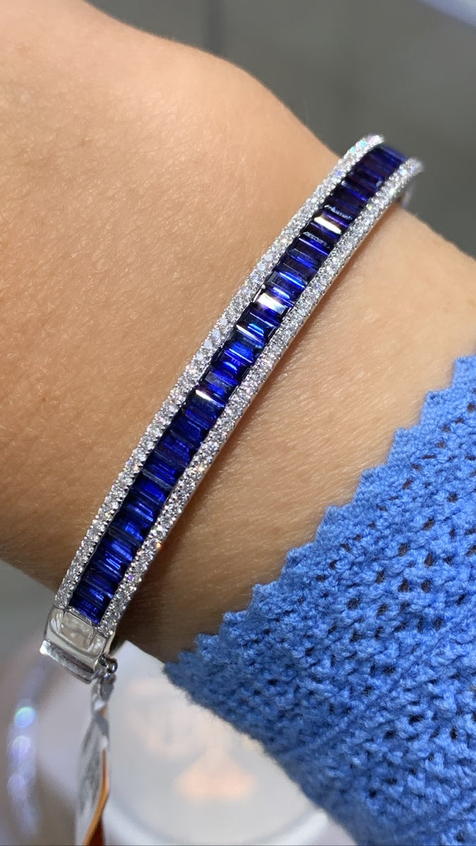 Royal Blue Sapphire & Diamond White Gold Bangle Bracelet HANIKEN