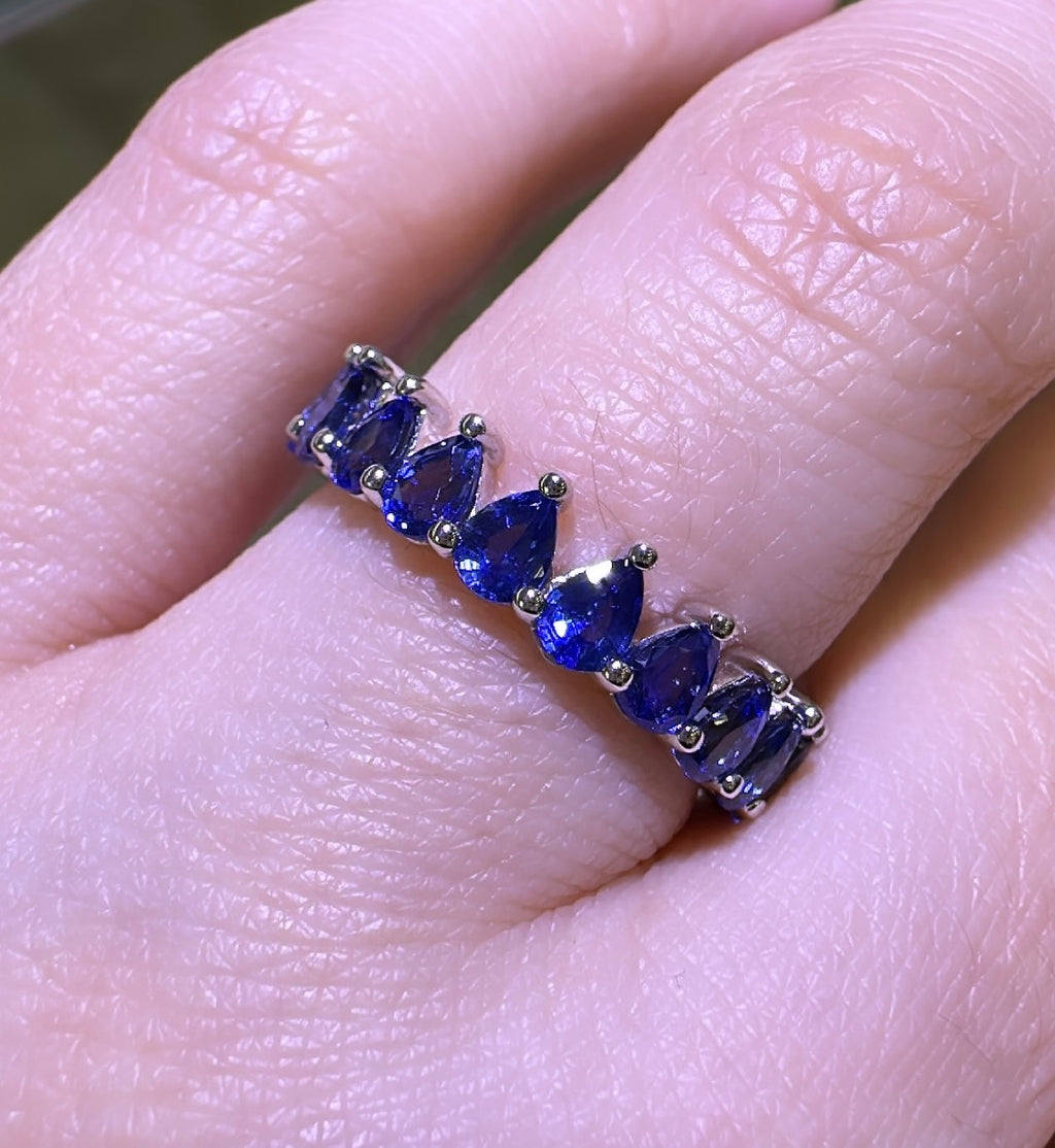 Pear-Shape Royal Blue Sapphire Eternity Ring 3.63ct tw