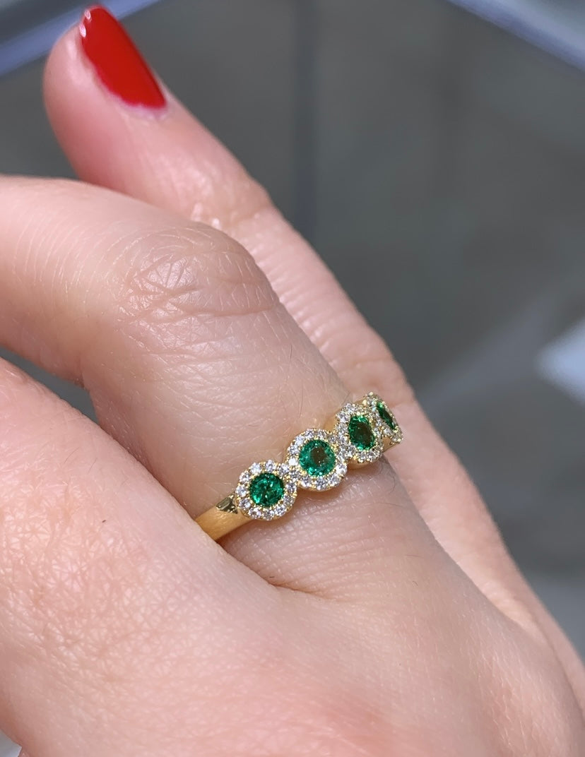 Ladies 5 Stone Emerald & Diamond Ring