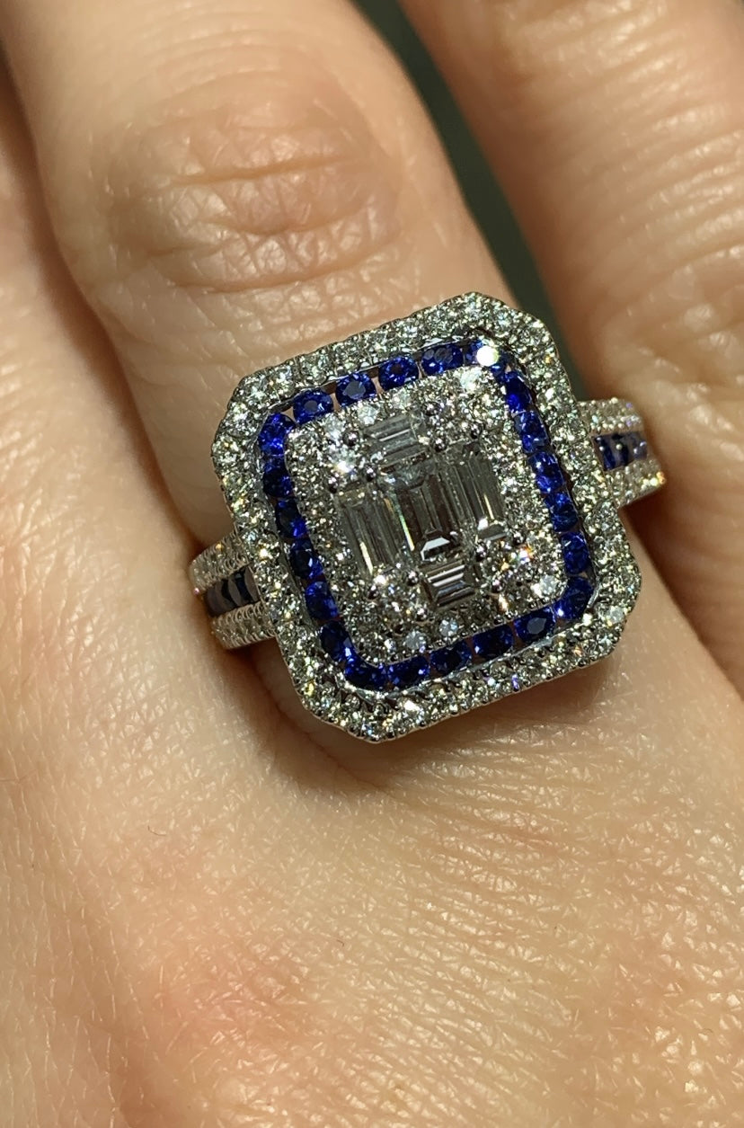 Sapphire and diamond Art - Deco Style Octagon Ring