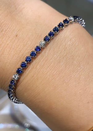 Sapphire Gem Stone & Diamond Tennis Bracelet