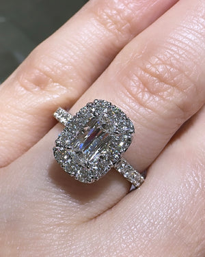 Henri Daussi Designer Signed 1.49ct tw Cushion Halo Diamond Ring