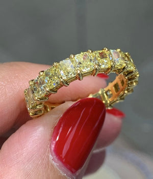 Radiant Cut Fancy Yellow Diamond Eternity Ring 4.46ct tw
