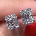0.86ct tw Ladies Diamond Stud Earrings with Rounds & Baguette Diamonds