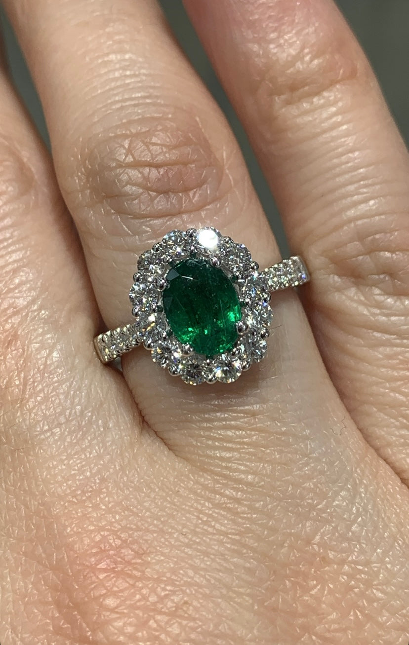 1.16ct Green Emerald Ring and Diamond Ring