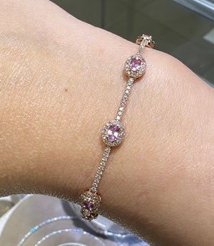 2.95ct tw Pink Sapphire and Pave Diamond Station Bracelet