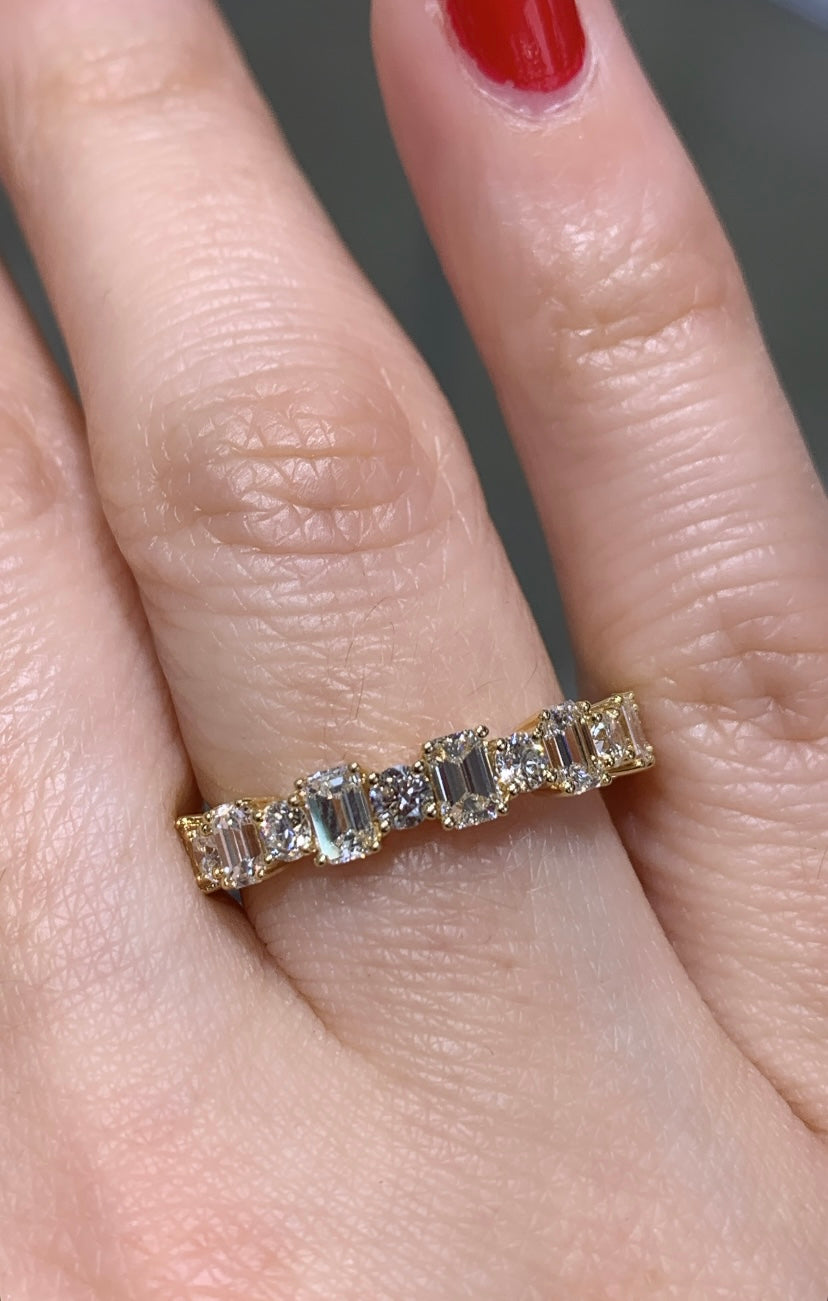 Mixed-Shape Round & Emerald-Cut 1.58ctw Diamond Ring