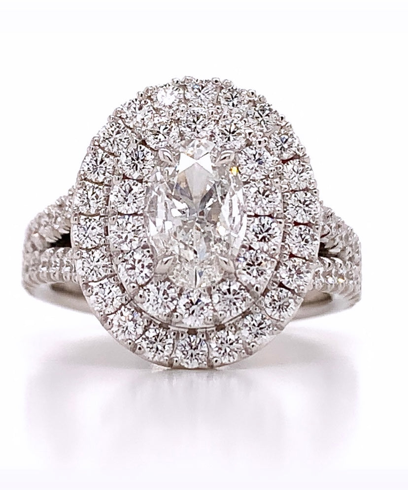 2.10CT T.W. Henri Daussi Oval Double Halo Diamond Engagement Ring