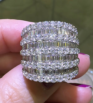 4.74ct t.w. Round And Baguette Diamond Cocktail Statement Ring