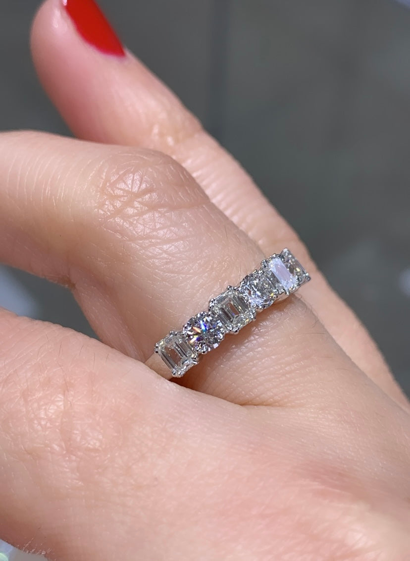 Mixed-Shape Round & Emerald-Cut 1.67ctw Diamond Ring