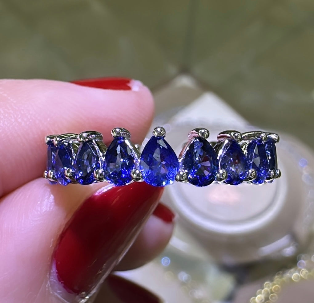 Pear-Shape Royal Blue Sapphire Eternity Ring 3.63ct tw