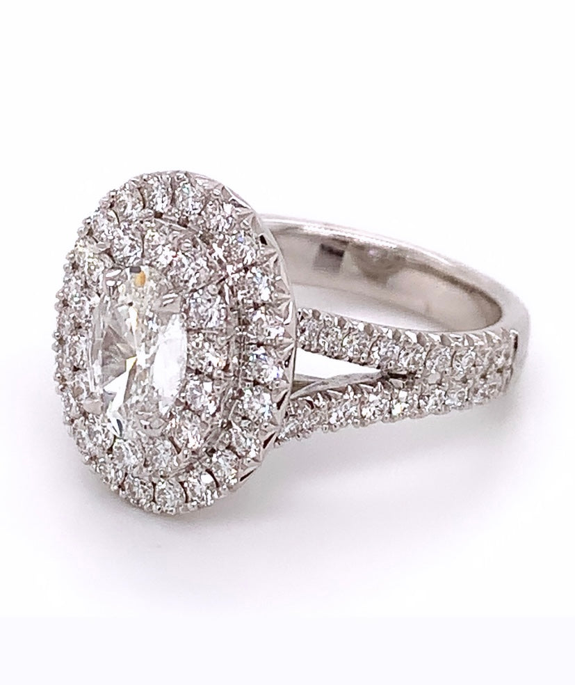 2.10CT T.W. Henri Daussi Oval Double Halo Diamond Engagement Ring