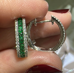 Ladies Emerald & Diamond Huggie Earrings 0.65ct tw