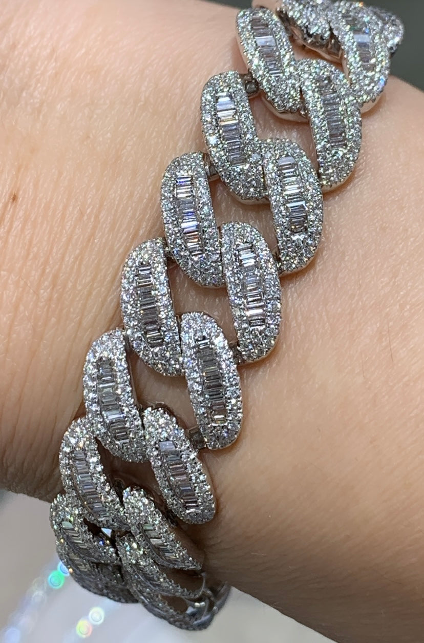 9.21CT T.W. Diamond Pave Link Bracelet With Baguette & Round Cuts